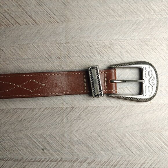 Vintage GAP Brown Leather Western Belt With Silver Buckle Women's Medium - Picture 2 of 6